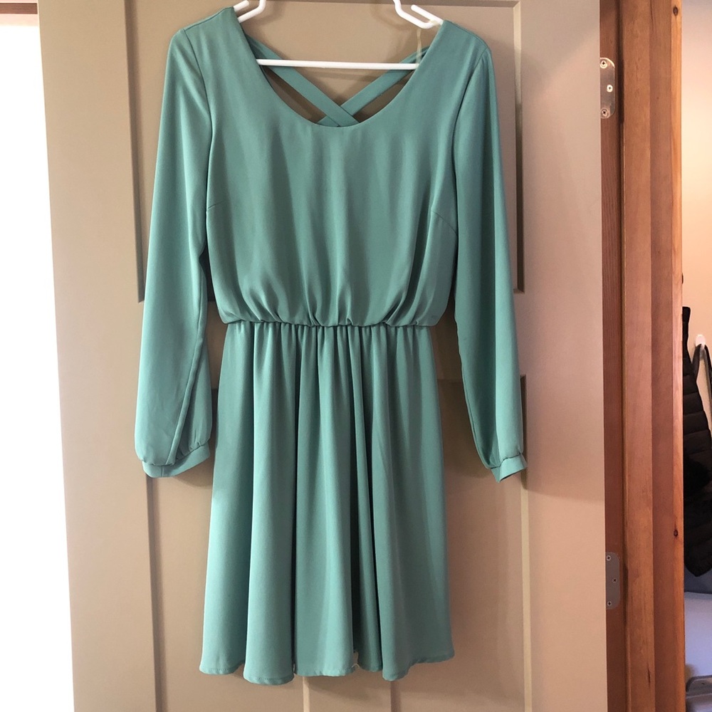 Francesca’s sea foam chiffon dress long sleeve
